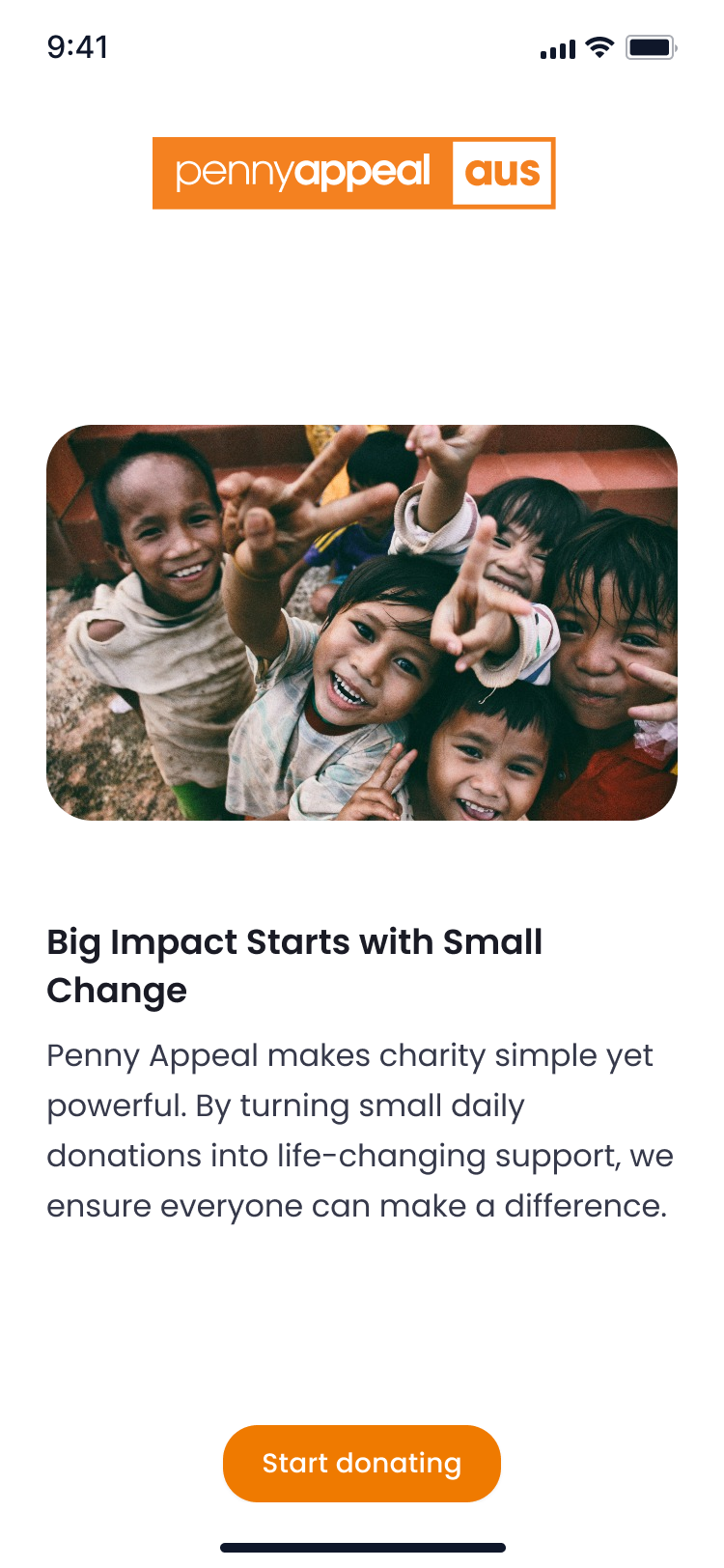 Penny Appeal app onboarding screen